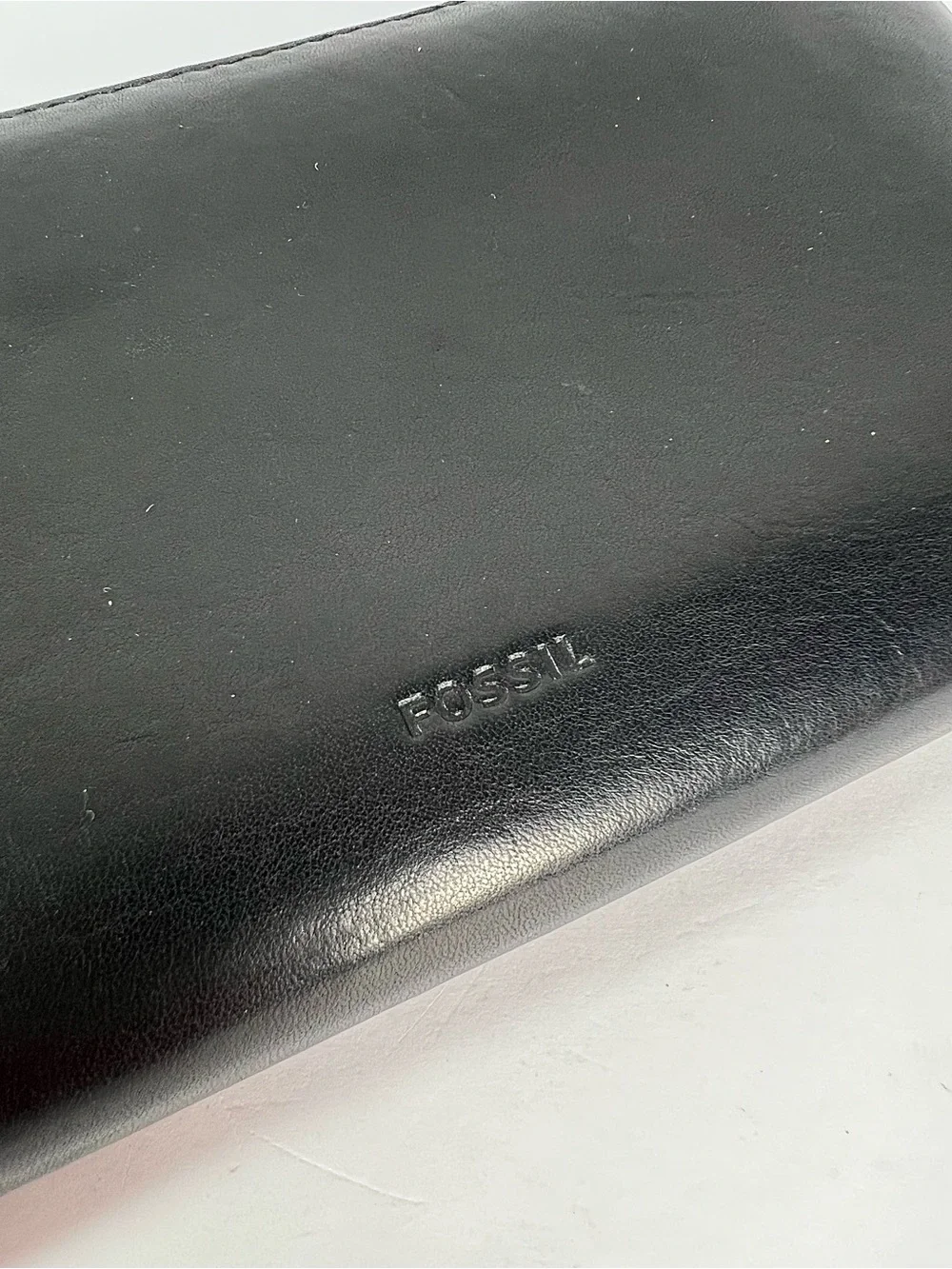 FOSSIL‎ Zip Around Accordion Clutch Wallet Black Vachetta Leather vintage